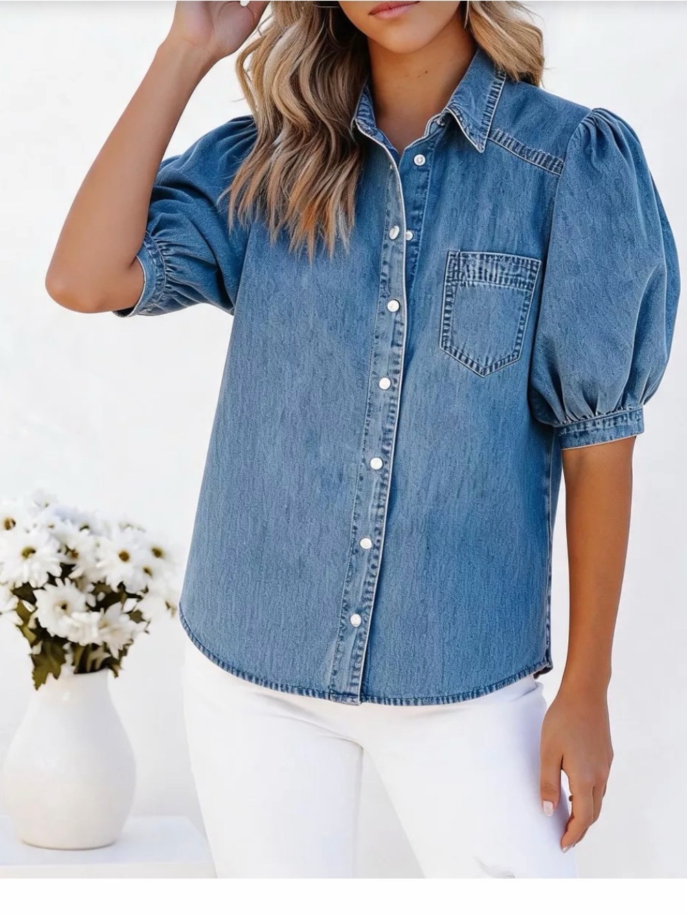 Women’s Blue Blouse - Classic V-Neck